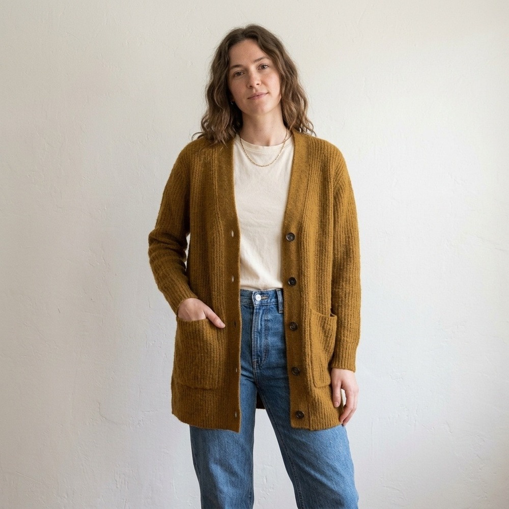 Everlane Womens Oversized Alpaca Cardigan XS Brown V-Neck Pockets Quiet Luxury